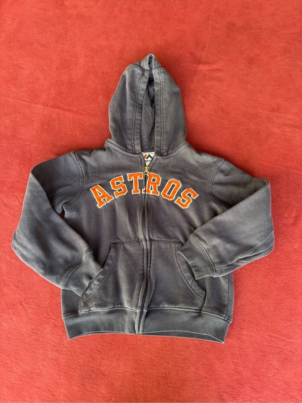 Majestic Boys' Dark Blue Astros Full Zip Fleece Long Sleeve Hoodie Size 8 Youth